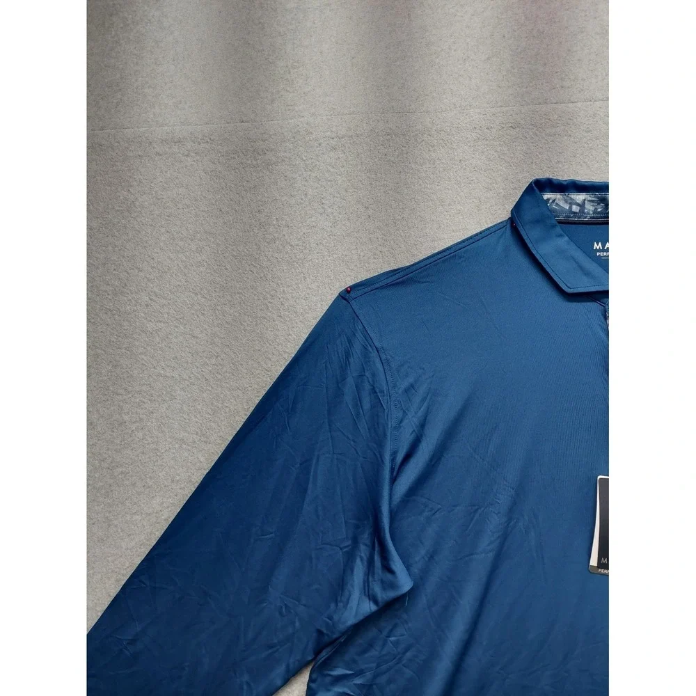 Maelreg Men Polo Shirt 2XL Blue‎ Long Sleeve Button Front Collared 4 Way Stretch